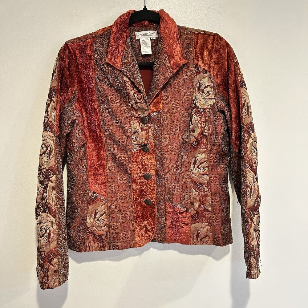 Boho‎ Festival rodeo western Coldwater Creek Patchwork Paisley Blazer Jacket XS